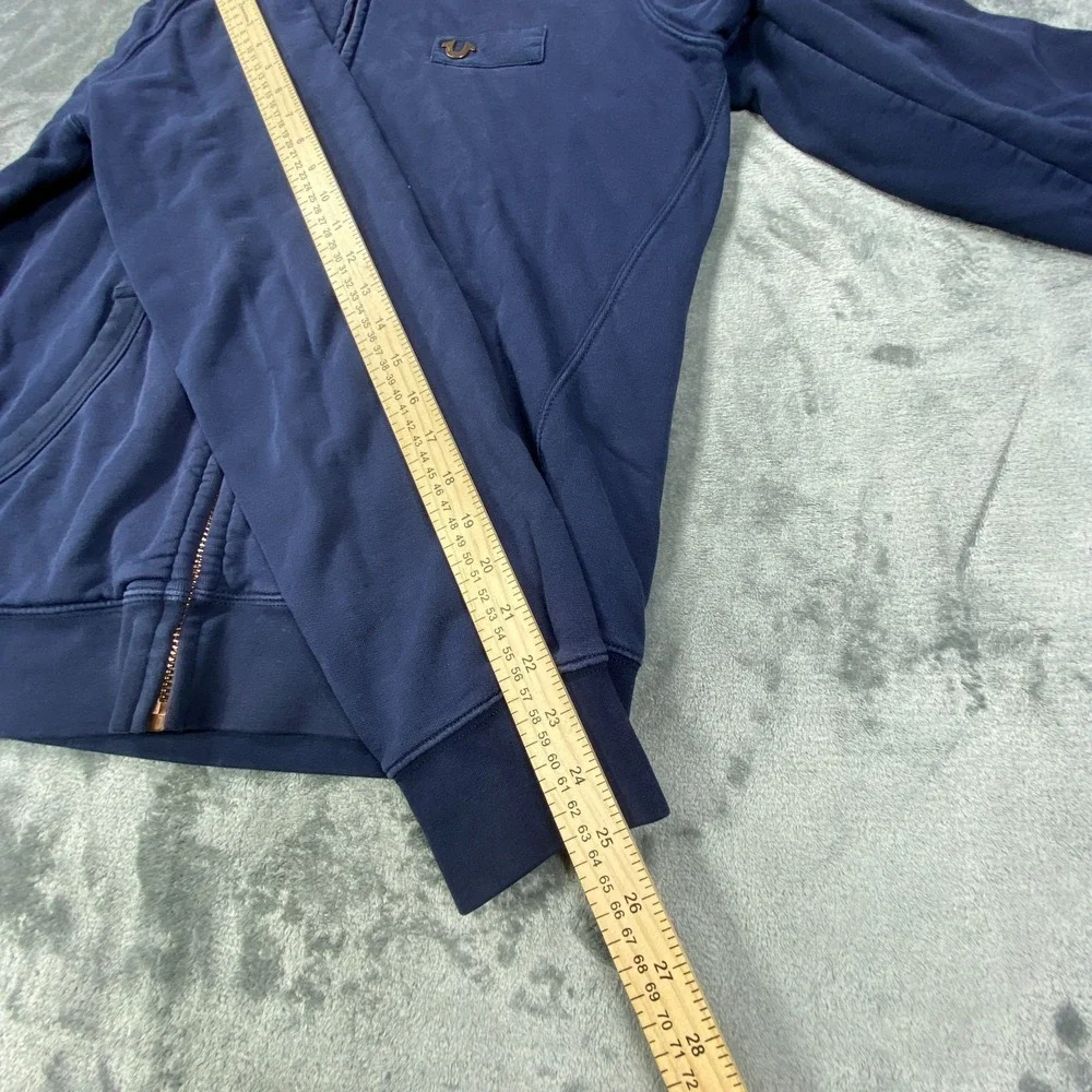 True Religion Hoodie Large Blue Full Zip Sweatshirt Horseshoe Logo Casual‎ Heavy